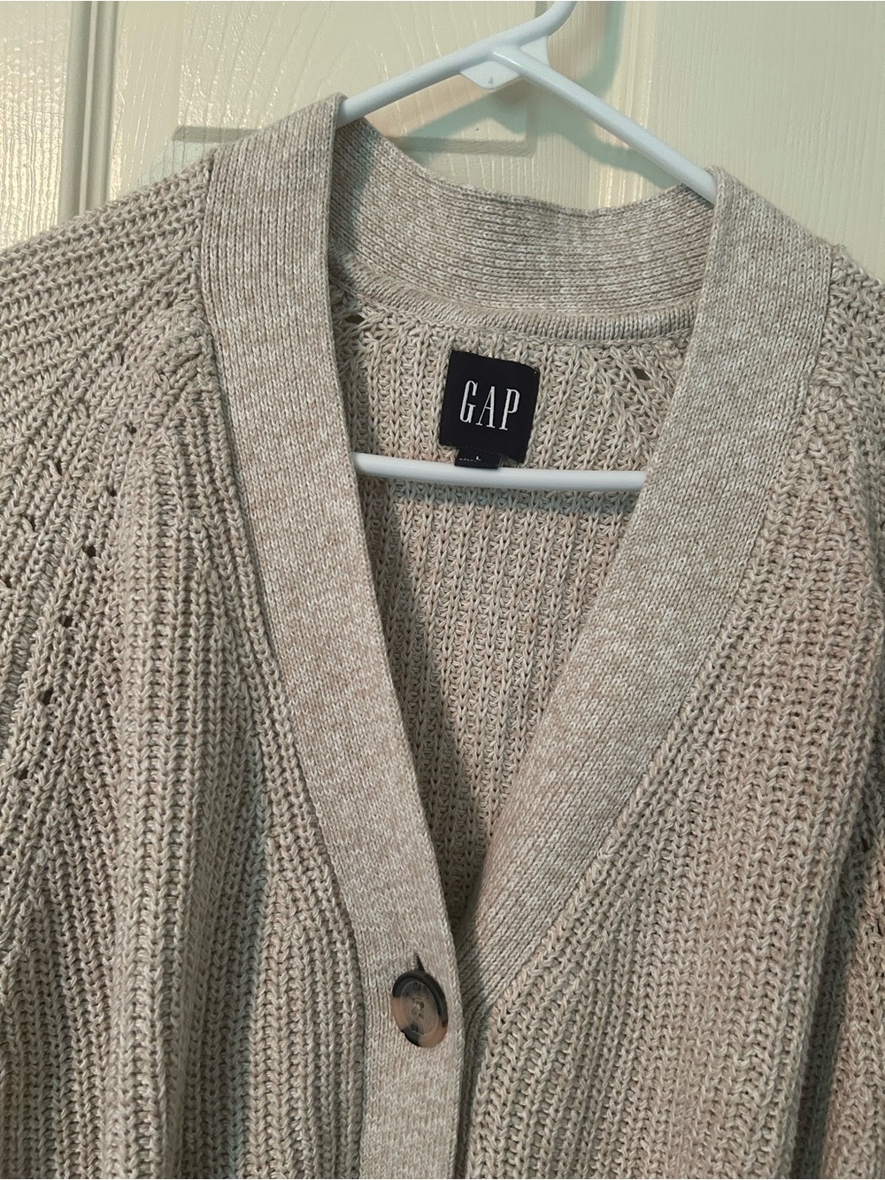 GAP Neutral Cream Ribbed Button Cardigan - Picture 2 of 7